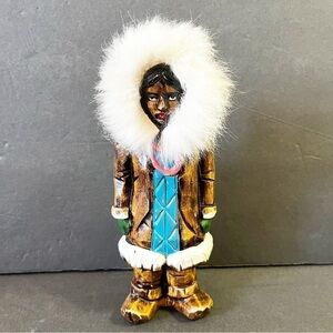 Nuni Kiana Alaska Inuit Doll Brown Resin Fur Mekoryuk Handmade Nunivak Vintage